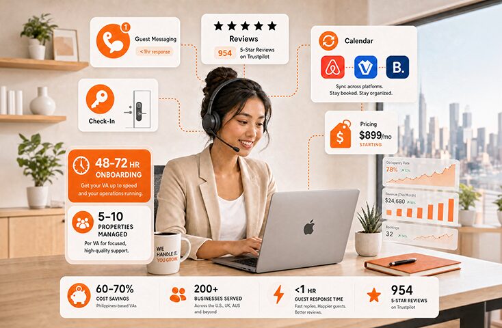 Bilingual virtual assistant services wearing a headset providing multilingual customer support on a laptop